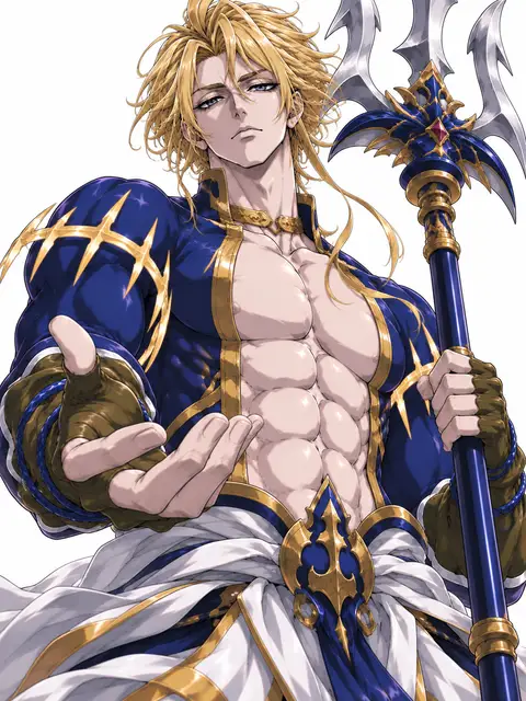 Regal Trident King in Blue and Gold from Record of Ragnarok — anime artwork on AniPins